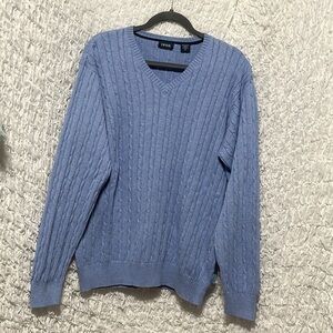 IZOD MENS CABLE KNIT VNECK BABY BLUE VINTAGE SWEATER SIZE XL